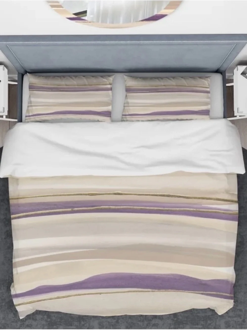 Striped Purple and Beige Duvet Cover Set - designArt